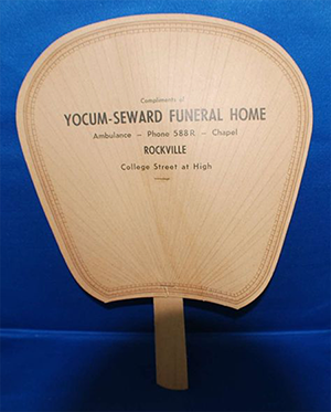 Before the days of air-conditioning in the Southern U.S., cardboard fans were commonly given to churches as advertisements by commercial establishments such as funeral homes and insurance companies.