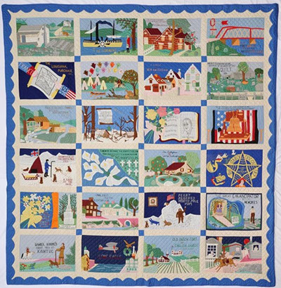 Maude McCauley, born 1884 in Alamance County, had always admired two things: history and her grandmother’s quilts. Wanting to create beautiful quilts of her own, she embroidered her favorite historical moments on quilting squares, many of which centered around North Carolina’s history. Twenty-four pieces later, Ms. McCauley had created an incredibly interesting quilt that read like a history book! Text and image courtesy of the North Carolina Museum of History