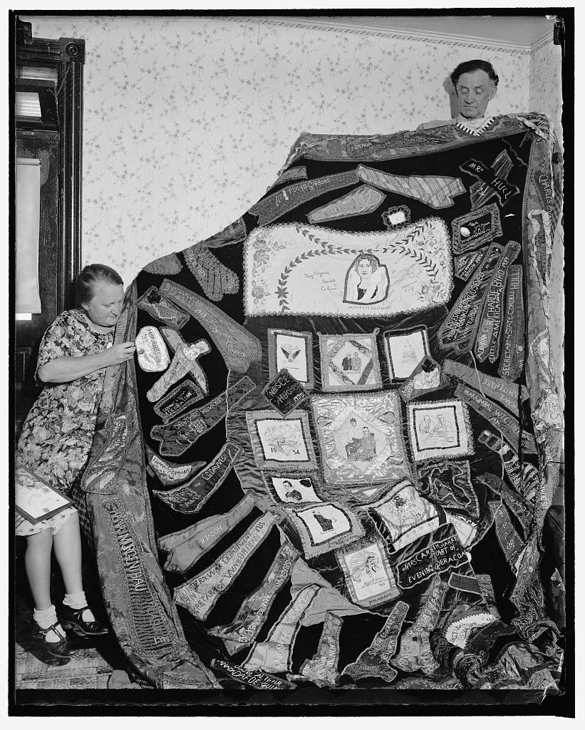 Photo of Ethel Sampson (on the left) and her quilt. Part of the Harris & Ewing Photo Collection, August 17, 1937, Library of Congress Prints and Photographs Division, Washington, D.C. 20540 USA.